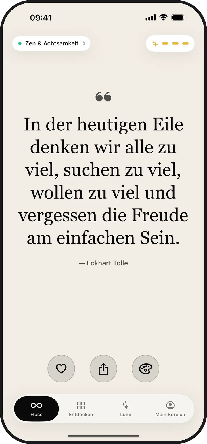 Der Bildschirm „Fluss“ in Kiyolu mit einer täglichen Affirmation