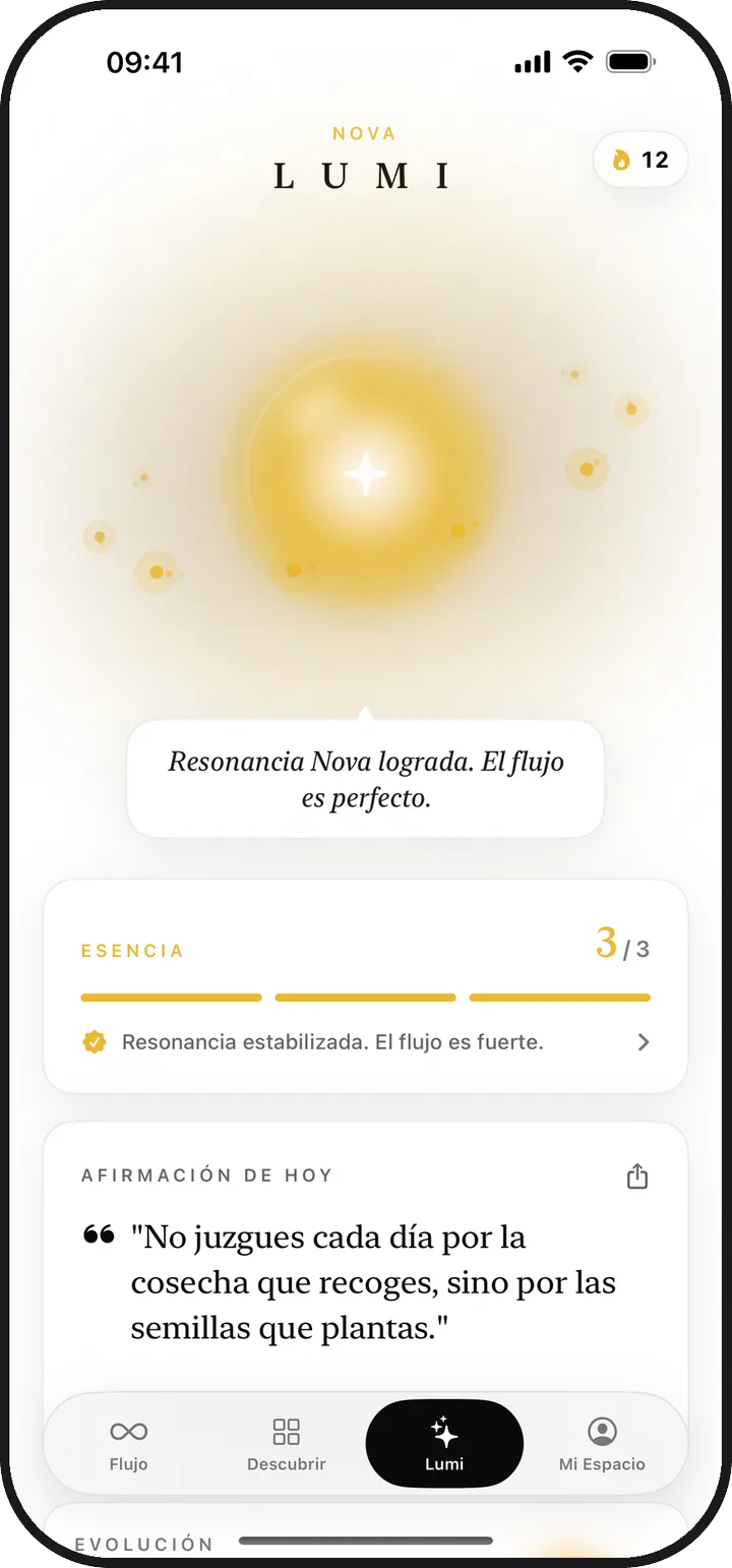 La pantalla Lumi de Kiyolu con una luz resplandeciente y la esencia de hoy