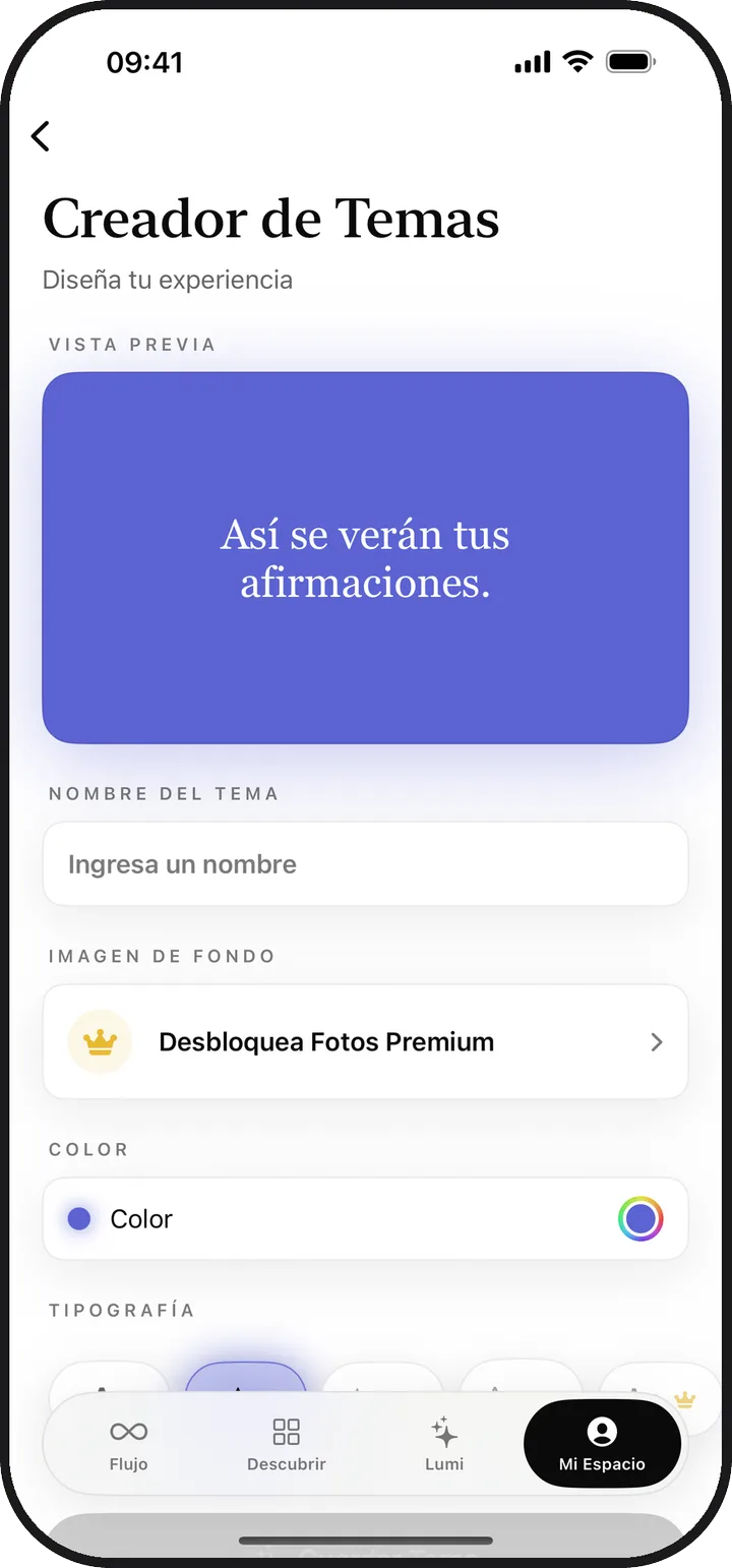 El Creador de Temas de Kiyolu con la vista previa de un tema personalizado