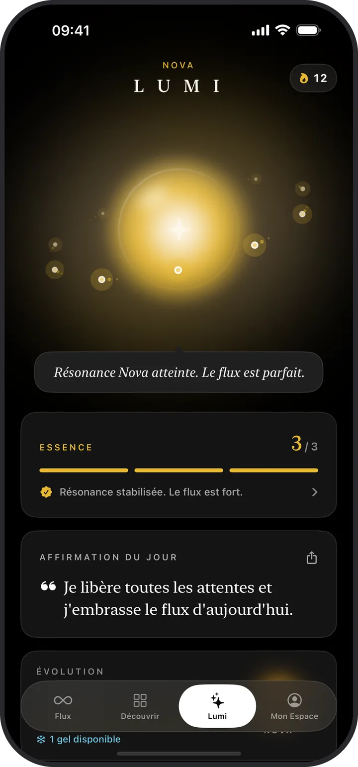 L'écran Lumi de Kiyolu en mode sombre