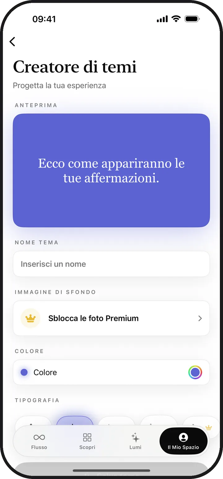 Il Creatore di temi di Kiyolu con l'anteprima di un tema personalizzato