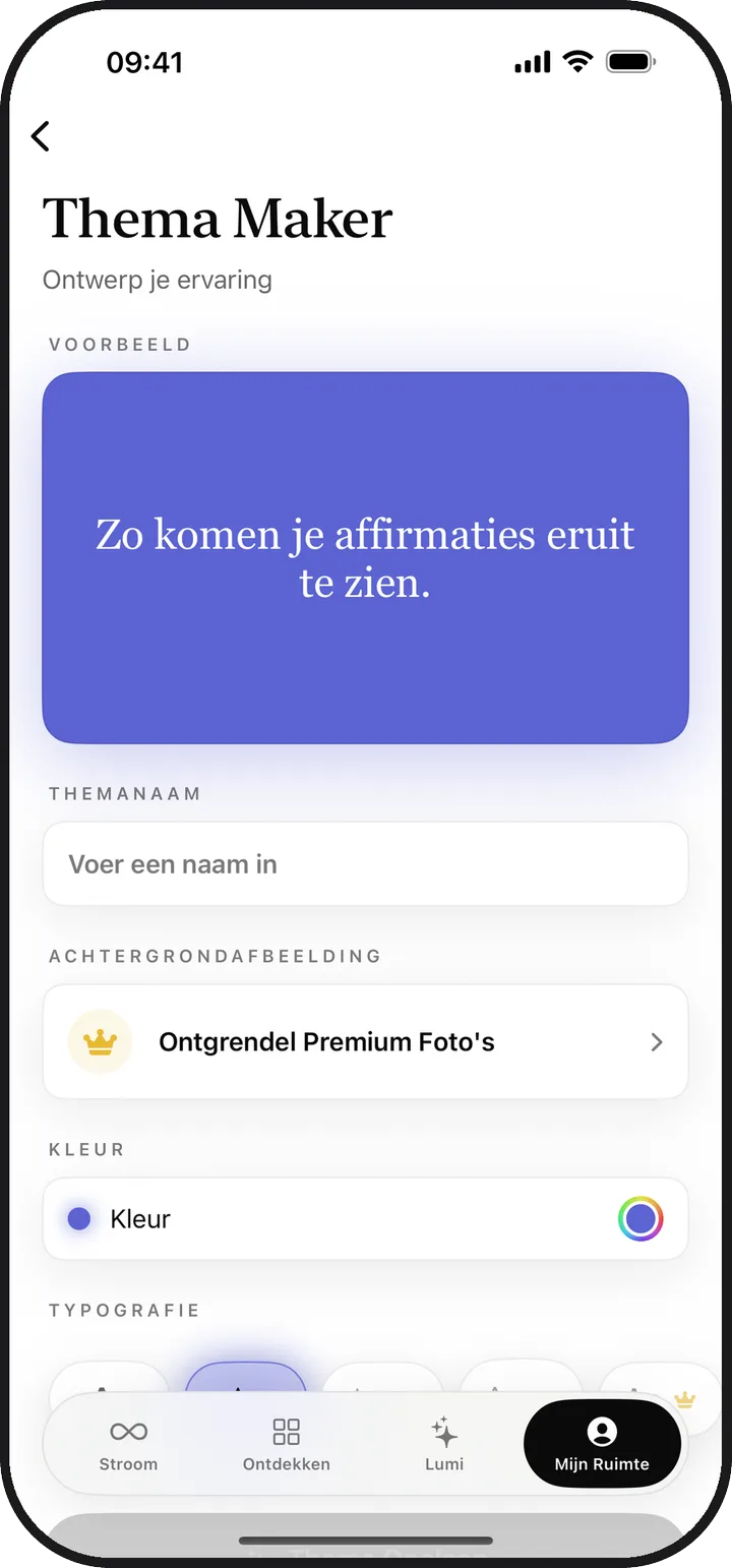 De Thema Maker in Kiyolu met een voorbeeld van een eigen thema