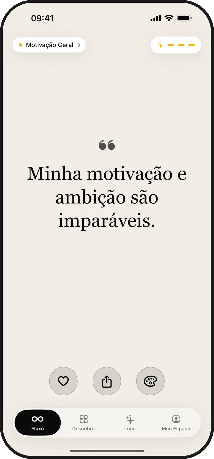 A tela Fluxo do Kiyolu mostrando uma afirmação do dia