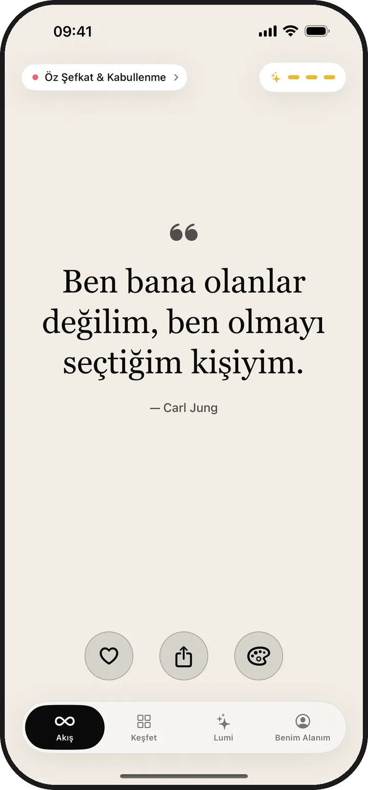 Kiyolu'daki Akış ekranında günlük bir olumlama